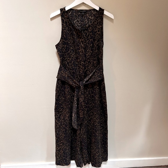 BR~new~Sleeveless Button Front Green Leopard Linen Cotton Wide Leg Jumpsuit sz 4 - Picture 3 of 14